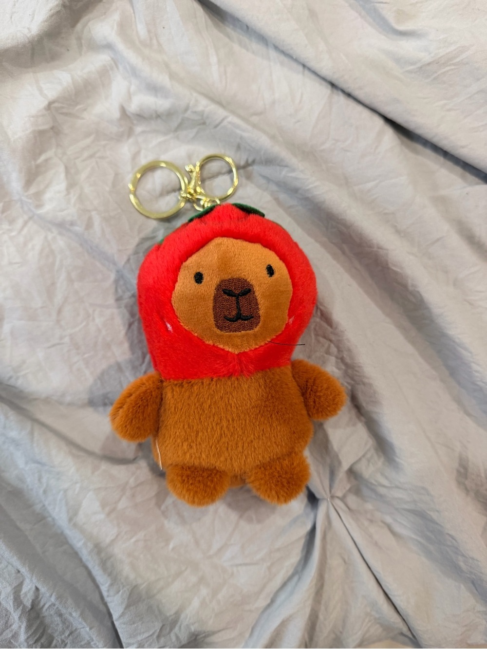Brown Bear Plush Keychain with Red Fruit Hood - Cute Bag Charm